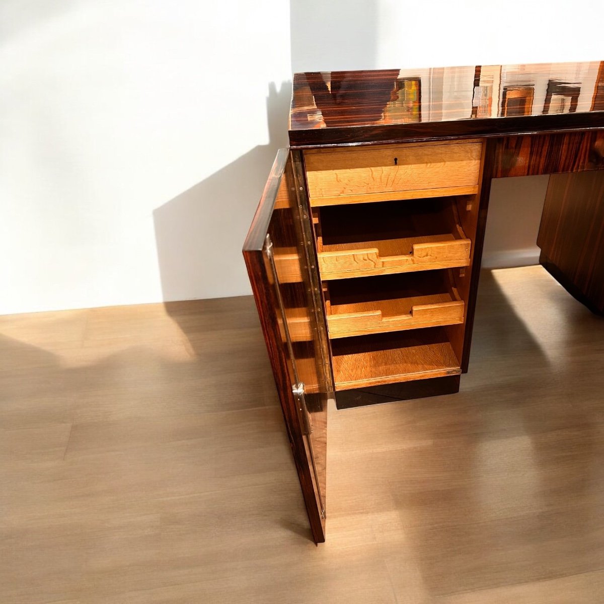 Art Deco Desk Circa 1925 France, Buff Polished Macassar Ebony-photo-4